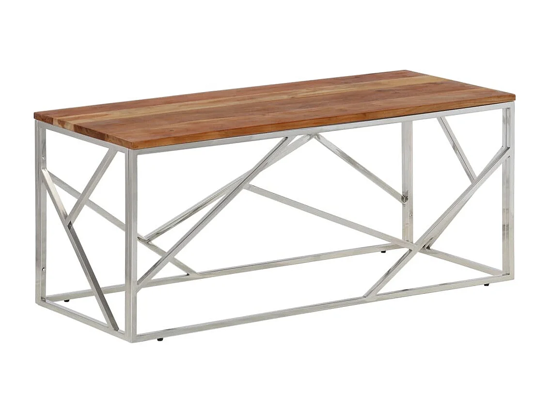 Table basse argenté acier inoxydable et bois massif d'acacia
