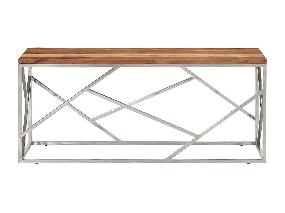 Table basse argenté acier inoxydable et bois massif d'acacia
