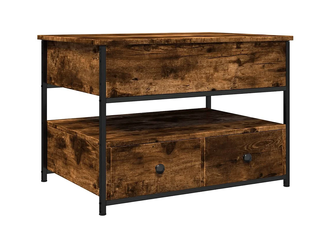 Table basse chêne fumé 70x50x50 bois d'ingénierie et métal