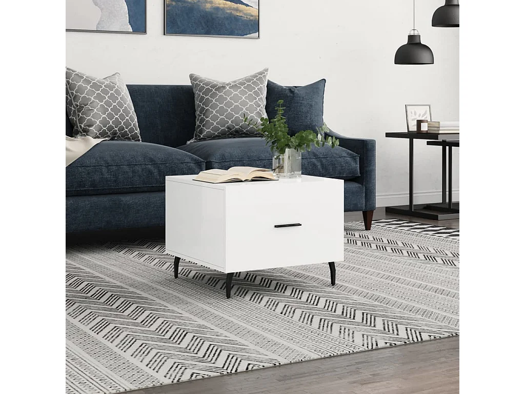 Table basse blanc brillant 50x50x40 bois d'ingénierie