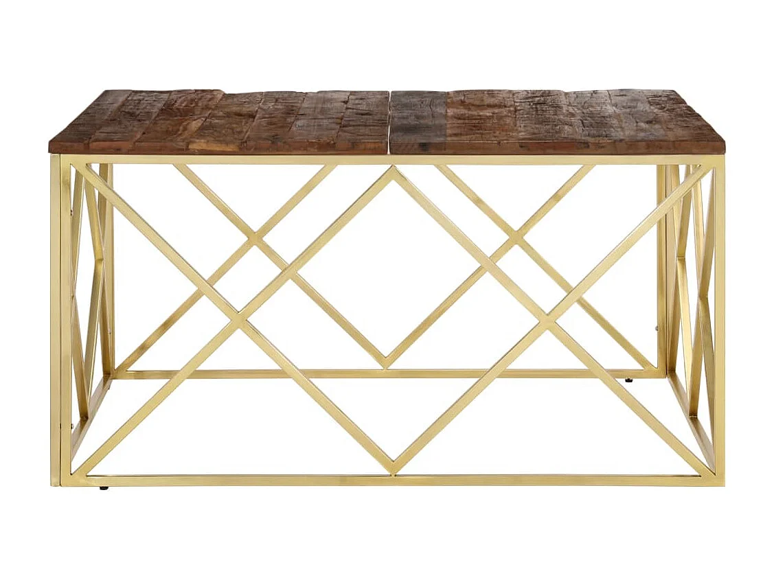 vidaXL Mesa de centro de acero inoxidable dorado y madera maciza