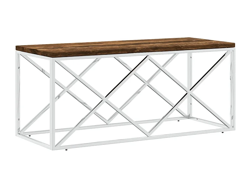 Table basse acier inoxydable et bois massif de récupération