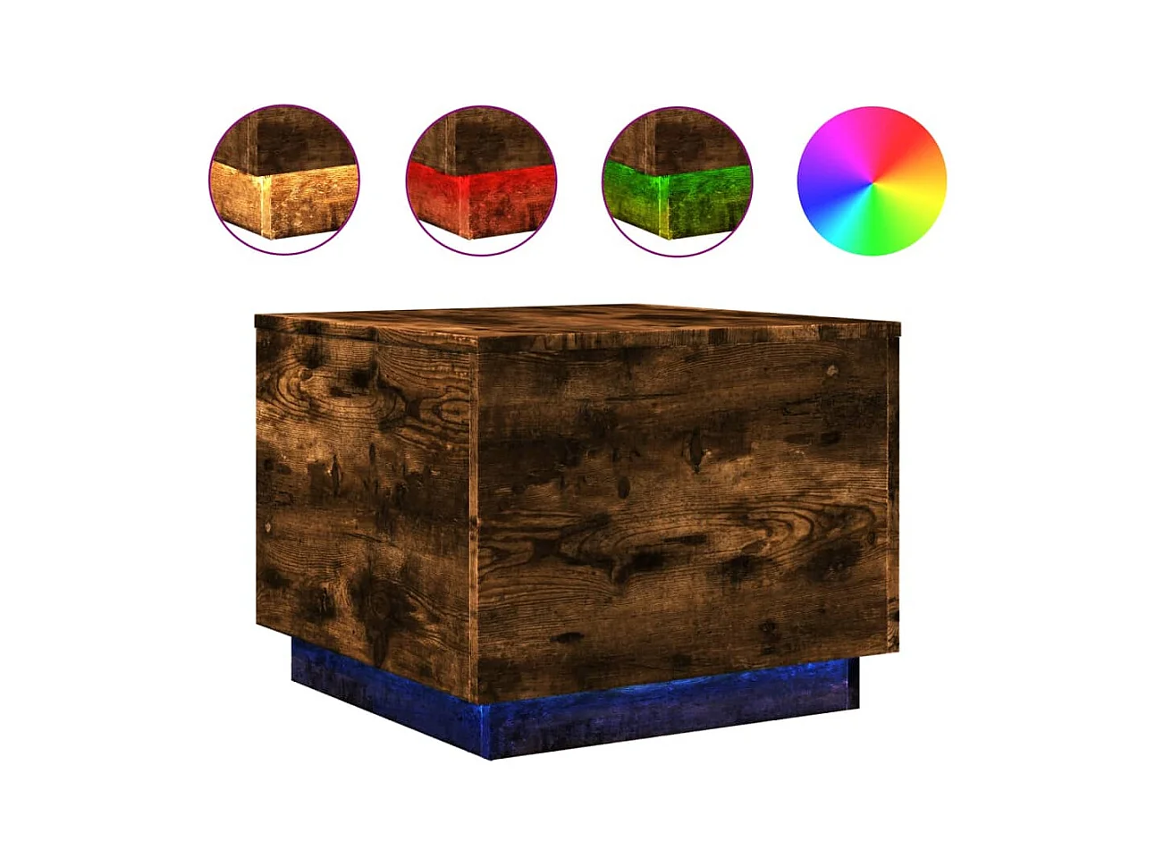 Table basse avec lumières LED chêne fumé 50x50x40