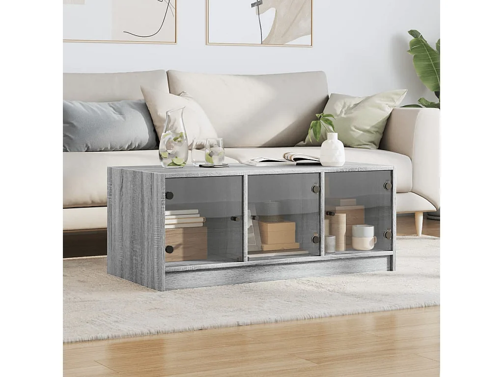 Table basse avec portes en verre sonoma gris 102x50x42