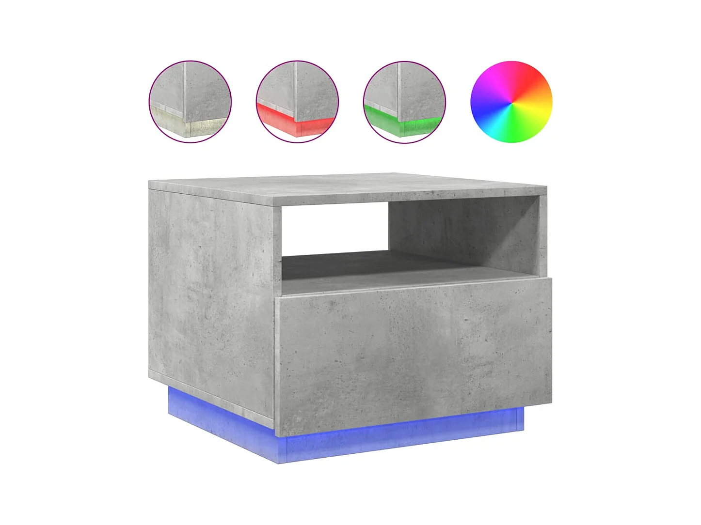 Table basse avec lumières LED gris béton 50x49x40