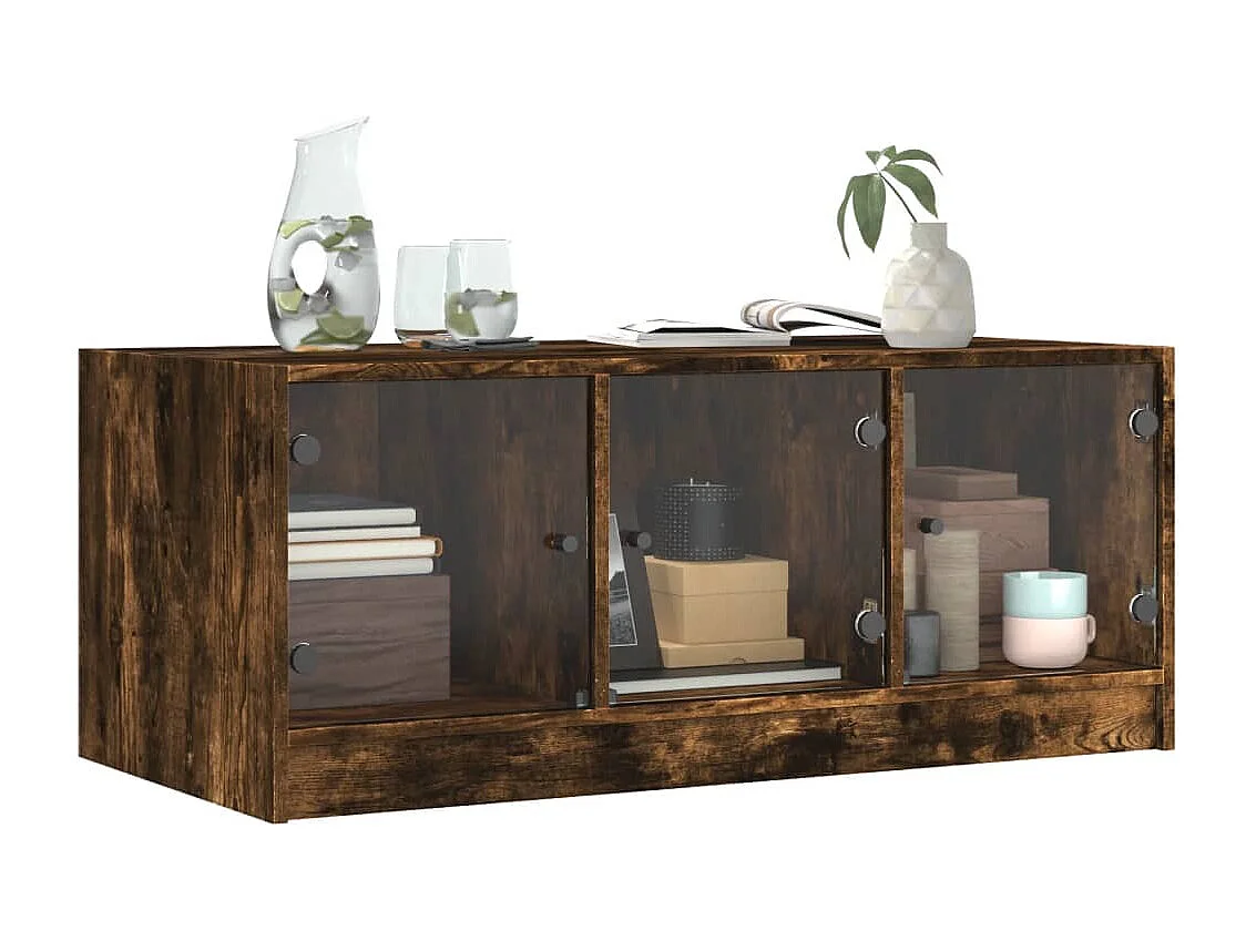Table basse avec portes en verre chêne fumé 102x50x42