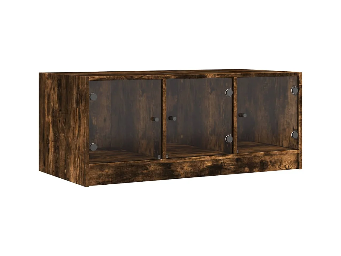 Table basse avec portes en verre chêne fumé 102x50x42