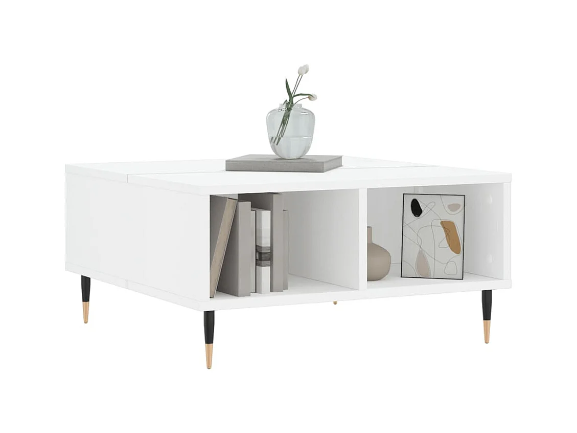 Table basse blanc brillant 60x60x30 bois d'ingénierie