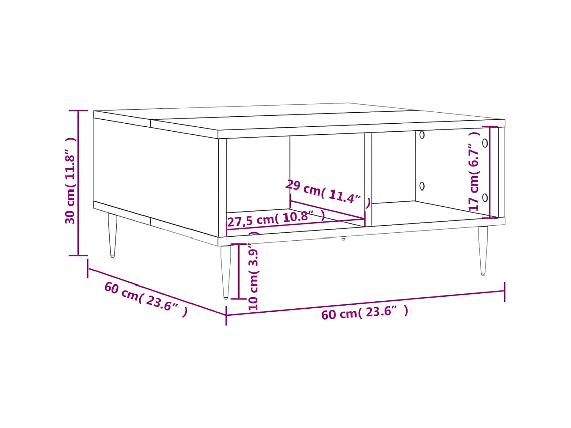 Table basse blanc brillant 60x60x30 bois d'ingénierie