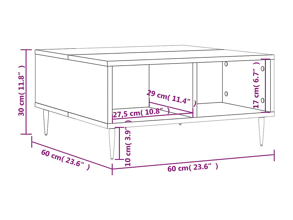 Table basse blanc brillant 60x60x30 bois d'ingénierie