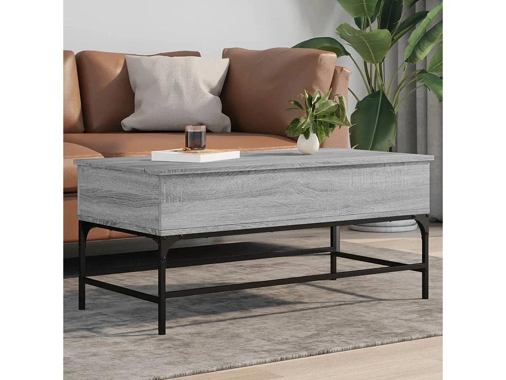 Table basse sonoma gris 100x50x45 bois d'ingénierie et métal