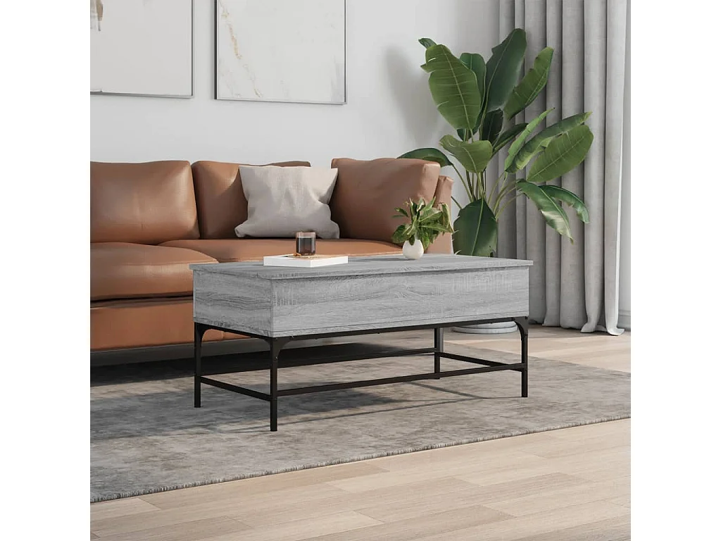 Table basse sonoma gris 100x50x45 bois d'ingénierie et métal