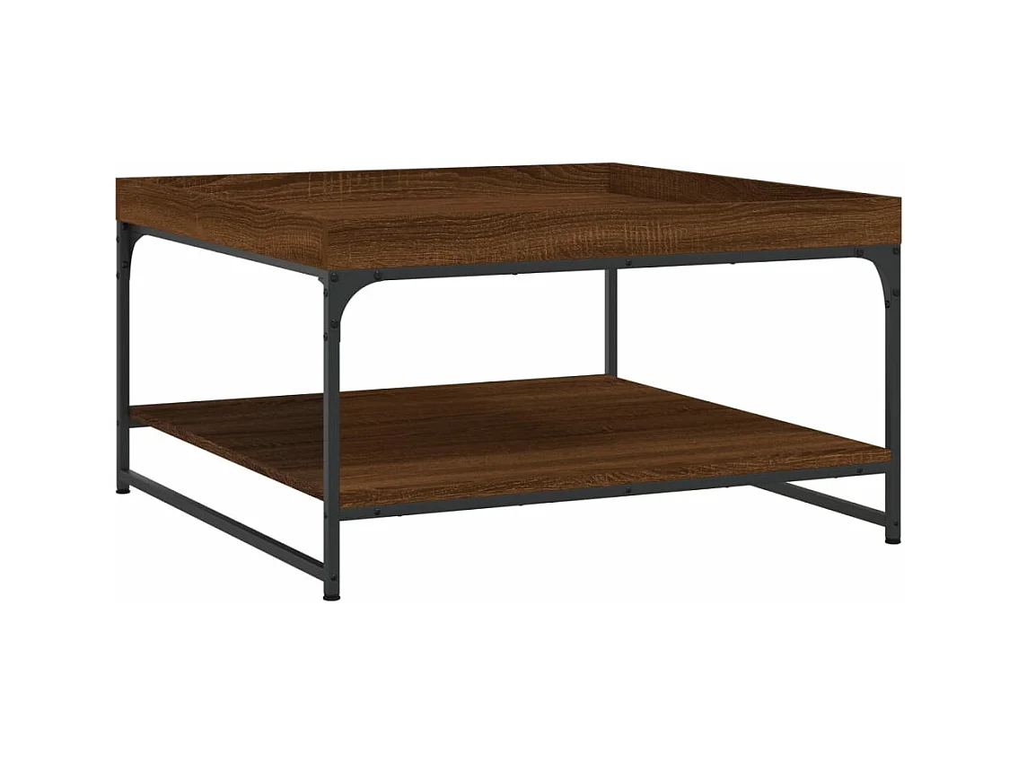 Table basse chêne marron 80x80x45 bois d'ingénierie et fer