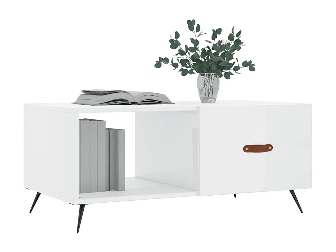 vidaXL Mesa de centro madera contrachapada blanco brillo 90x50x40 cm