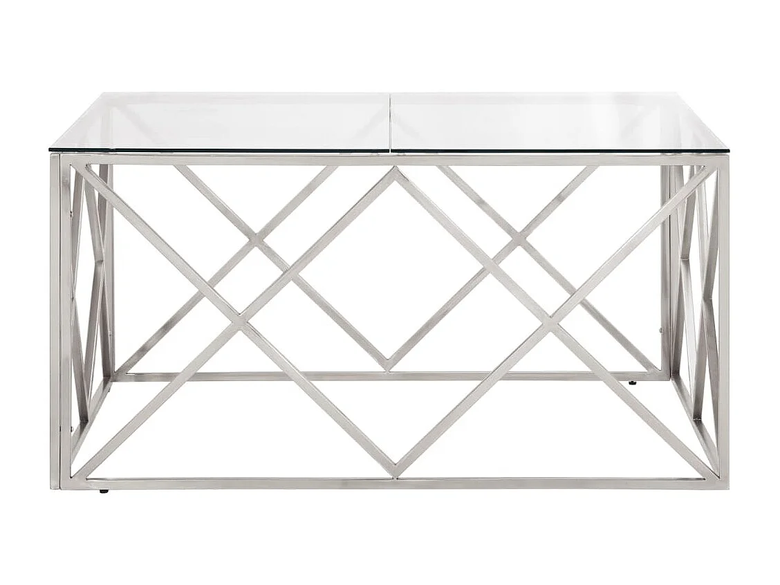 Table basse argenté acier inoxydable et verre trempé