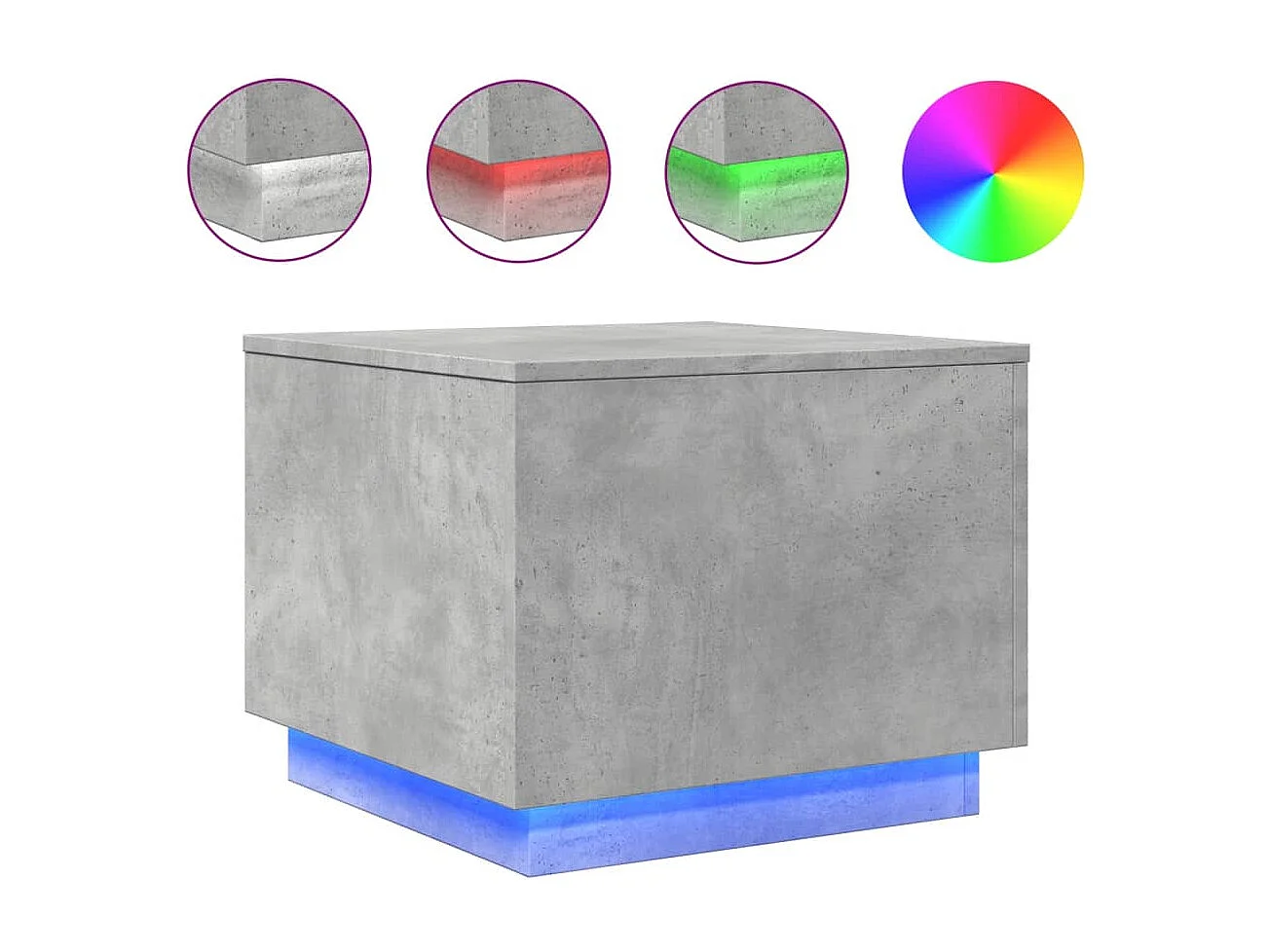 Table basse avec lumières LED gris béton 50x50x40