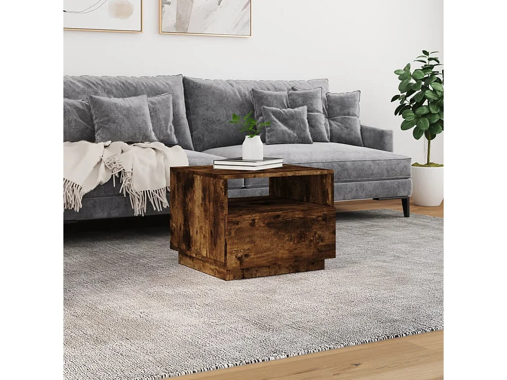 Table basse avec lumières LED chêne fumé 50x49x40