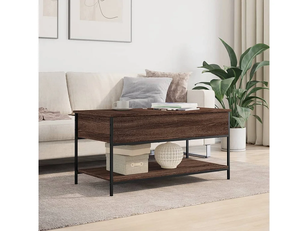 Table basse chêne marron 100x50x50 bois d'ingénierie et métal