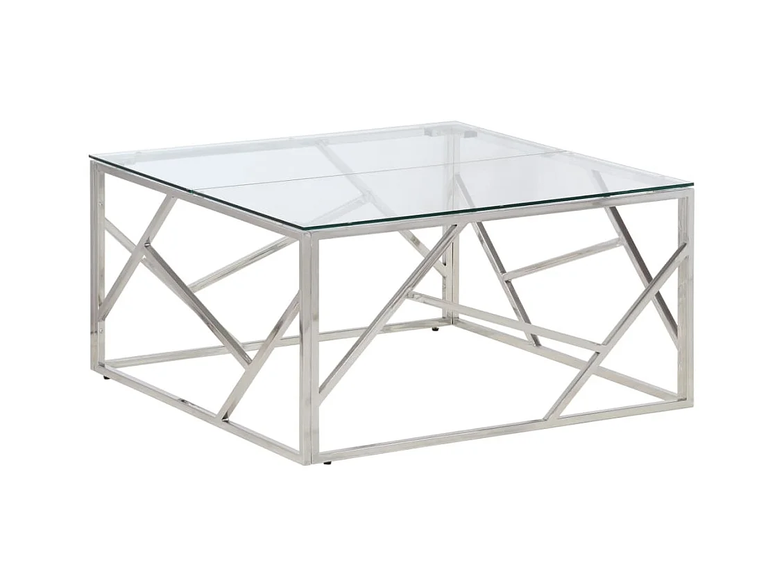 Table basse argenté acier inoxydable et verre trempé
