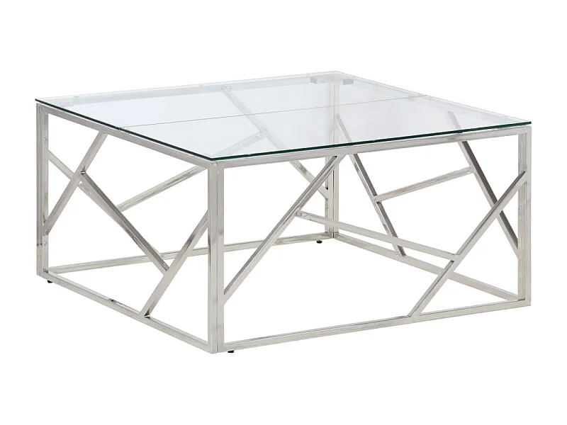 Table basse argenté acier inoxydable et verre trempé