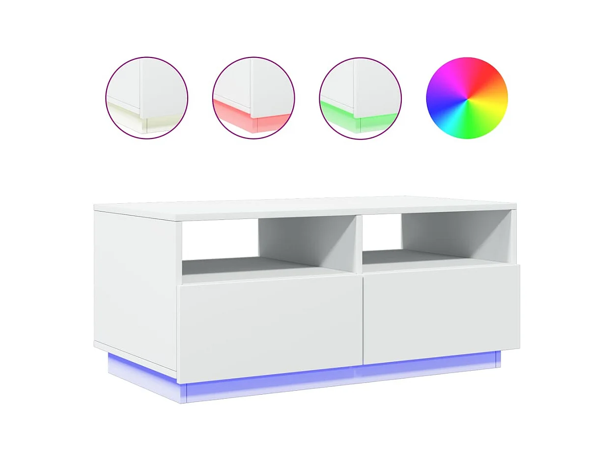 Table basse avec lumières LED blanc 90x49x40