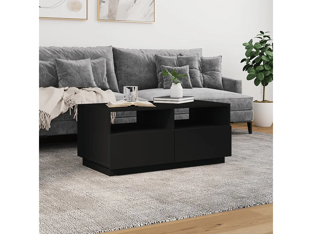 Table basse avec lumières LED noir 90x49x40