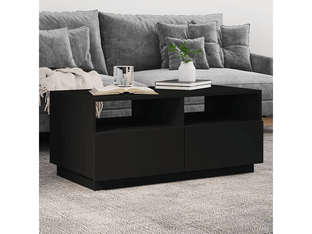 Table basse avec lumières LED noir 90x49x40