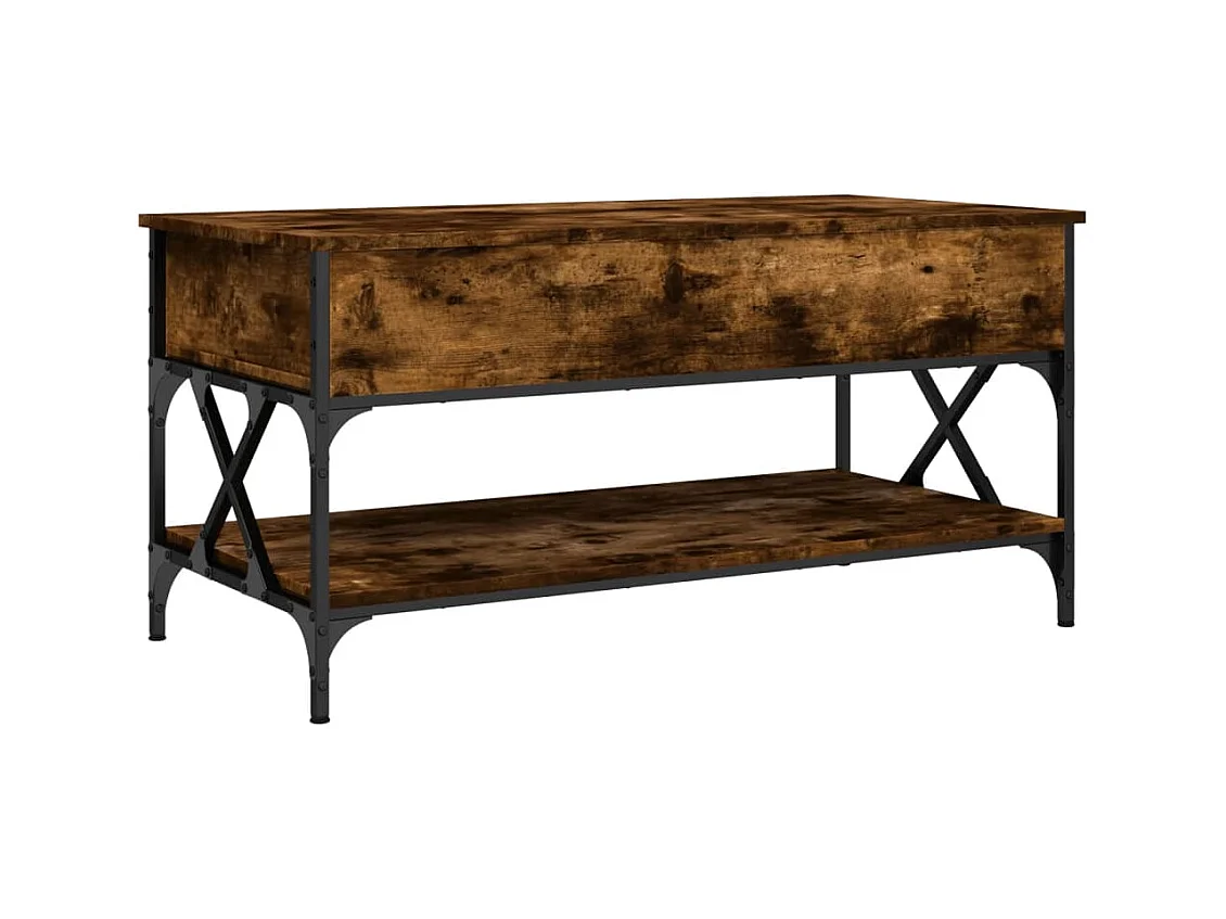 Table basse chêne fumé 100x50x50 bois d'ingénierie et métal