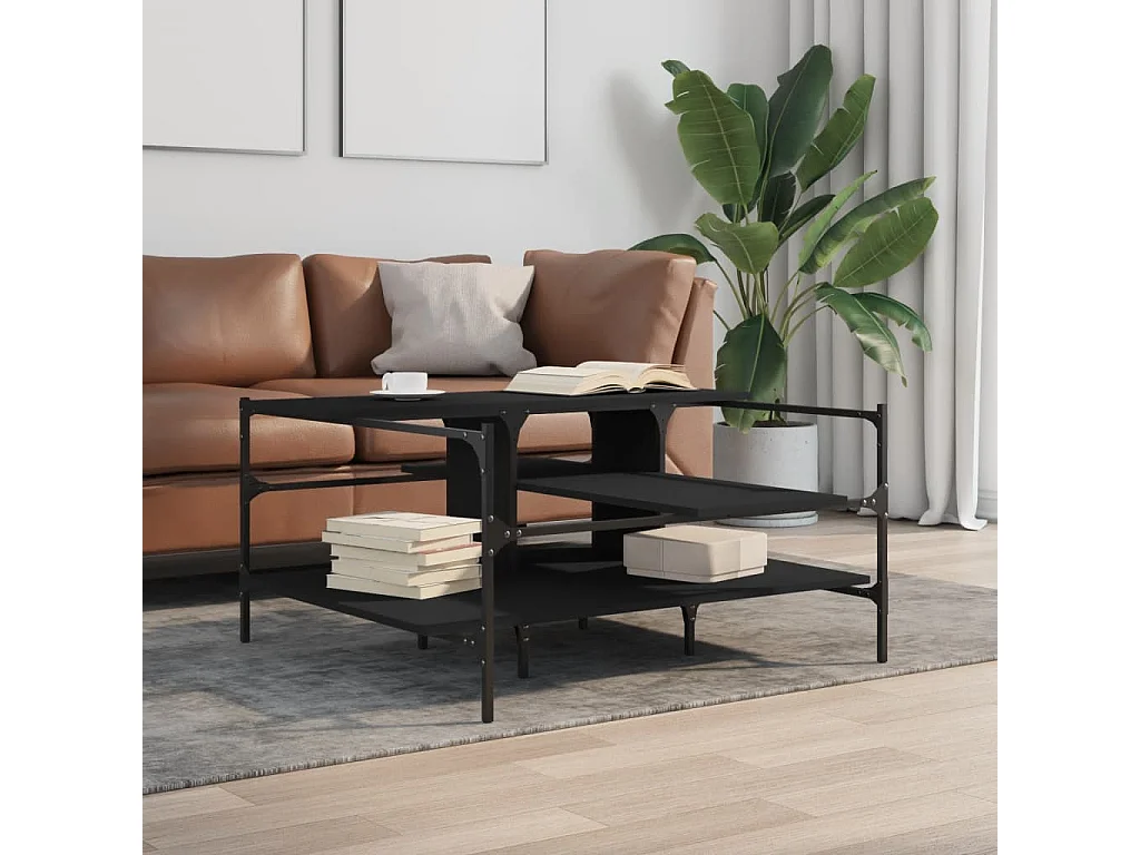 Table basse noir 100x100x48,5 bois d'ingénierie