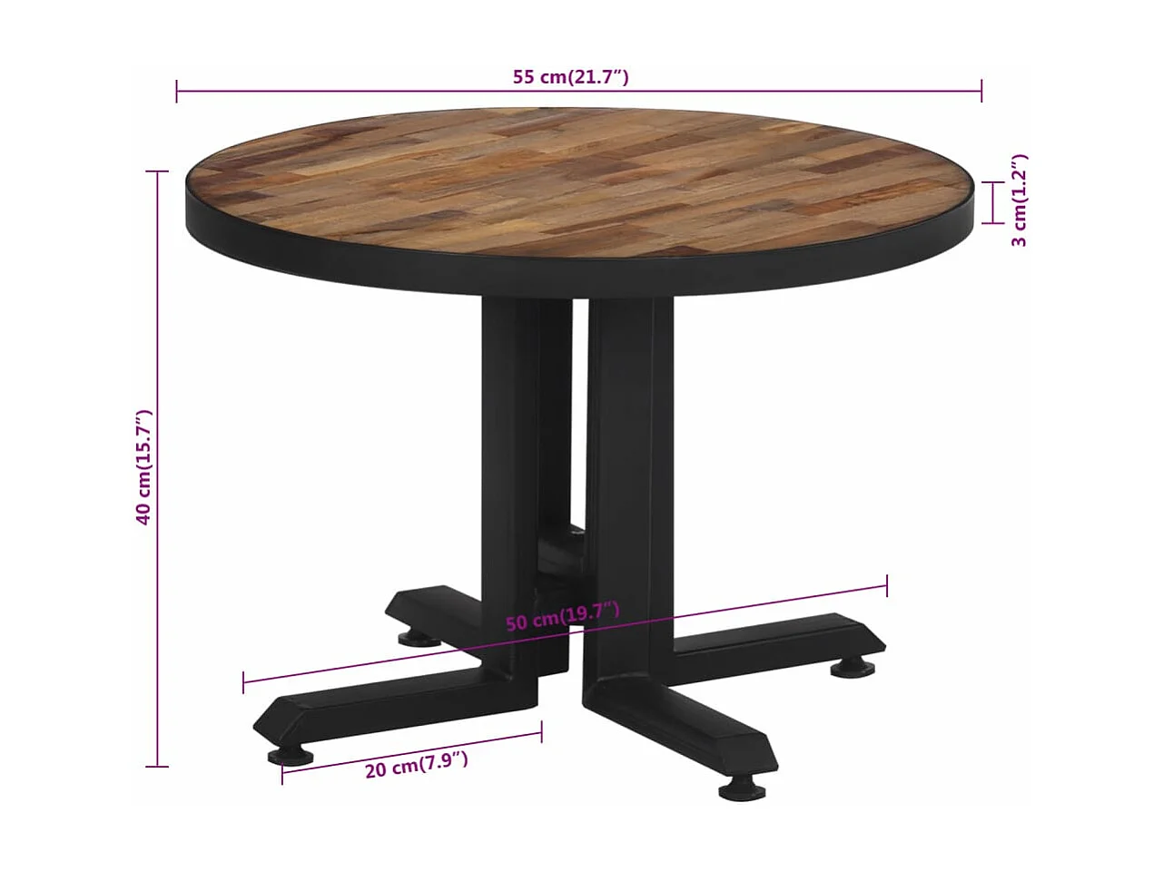 Table basse ronde Ø55x40 teck de récupération massif