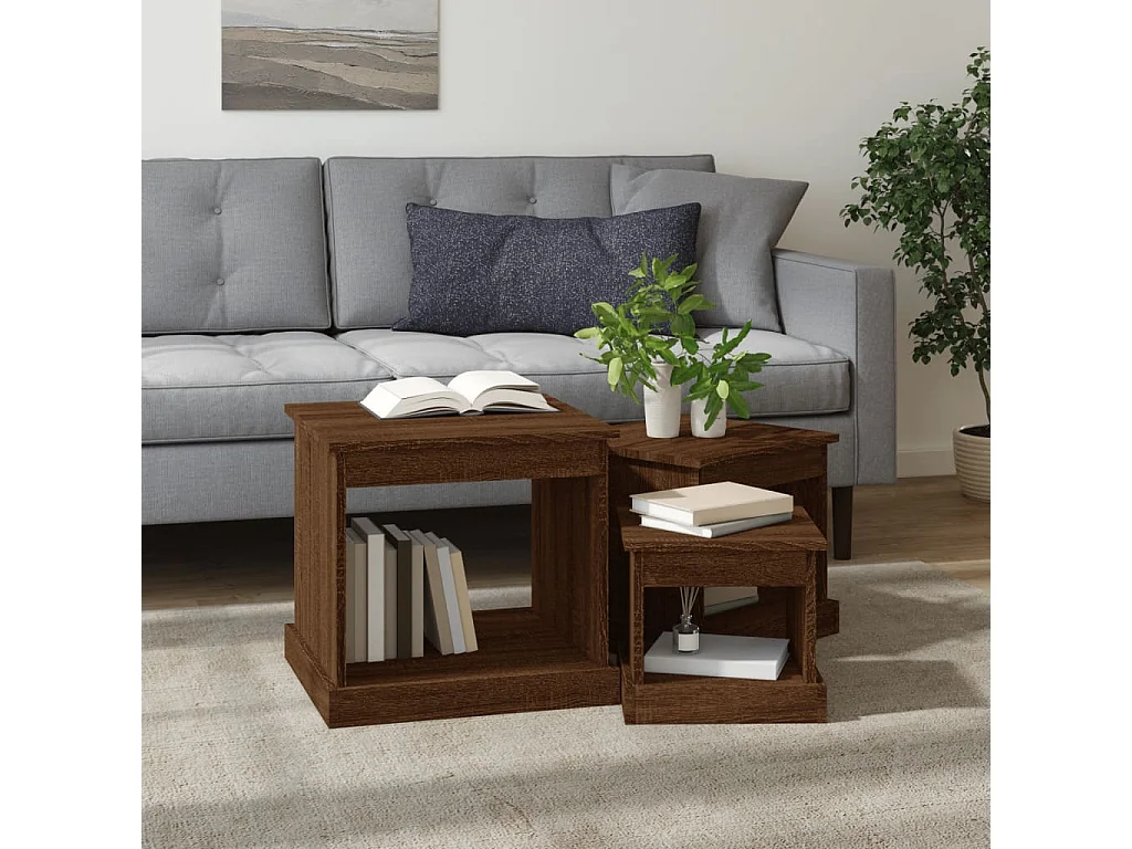 Tables basses 3 pcs chêne marron bois d'ingénierie