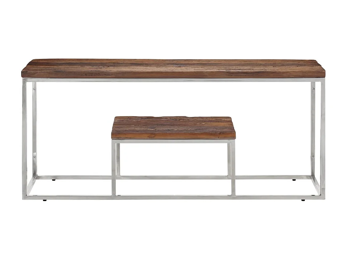 Table basse argenté acier inoxydable et bois de mélèze massif