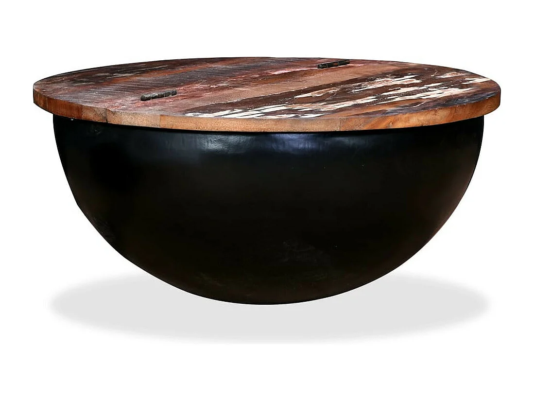 Table basse Bois de récupération massif Noir Forme de bol