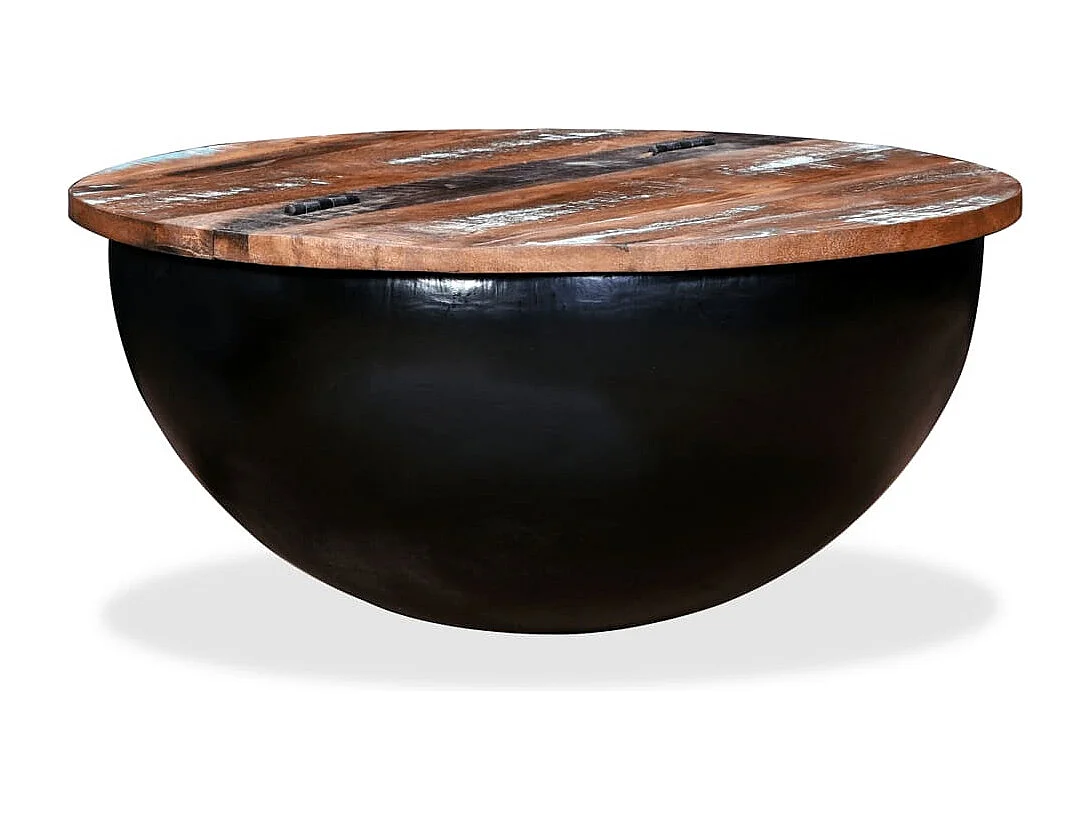 Table basse Bois de récupération massif Noir Forme de bol