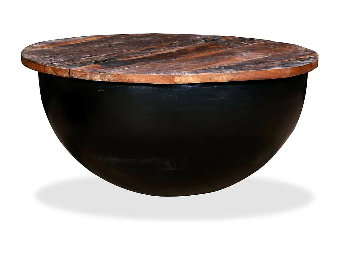 Table basse Bois de récupération massif Noir Forme de bol