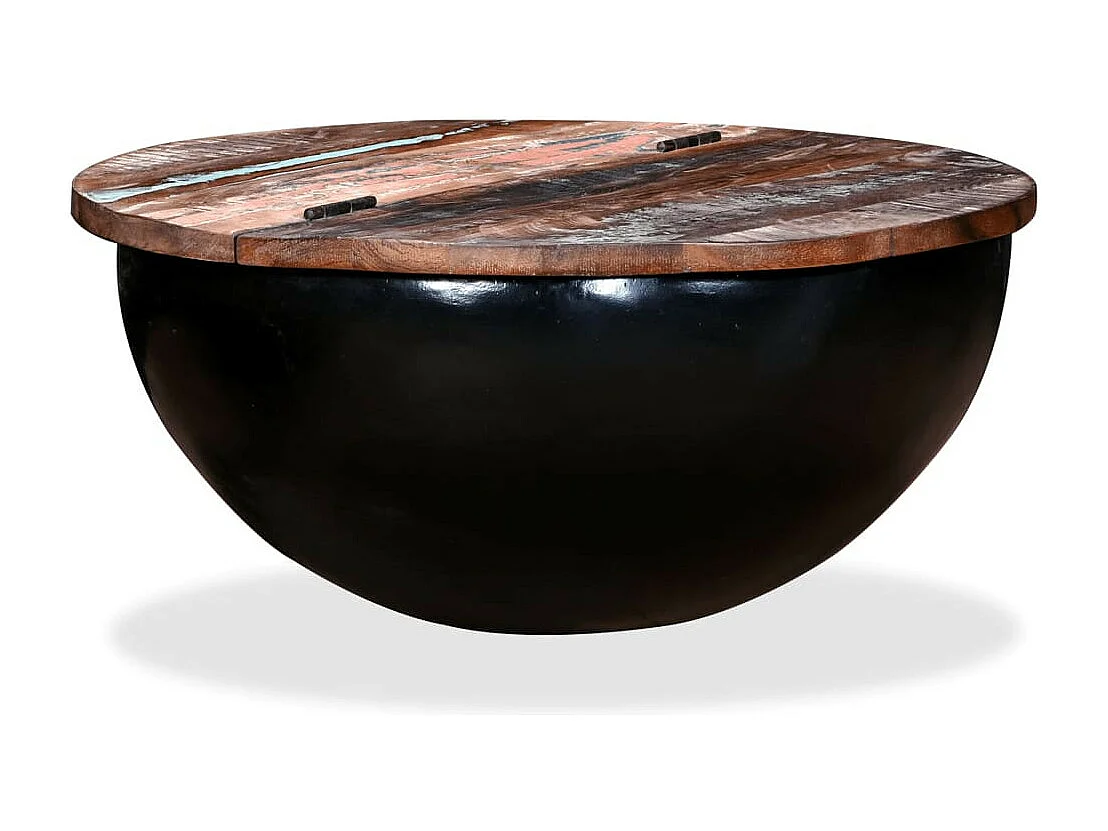 Table basse Bois de récupération massif Noir Forme de bol