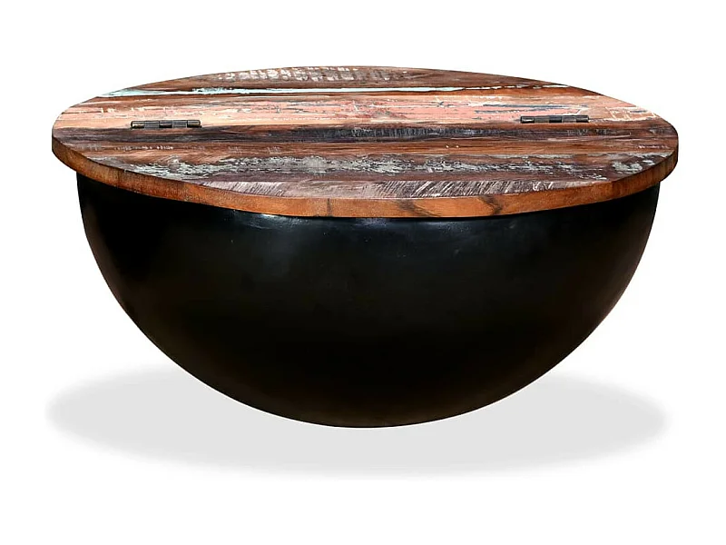 Table basse Bois de récupération massif Noir Forme de bol