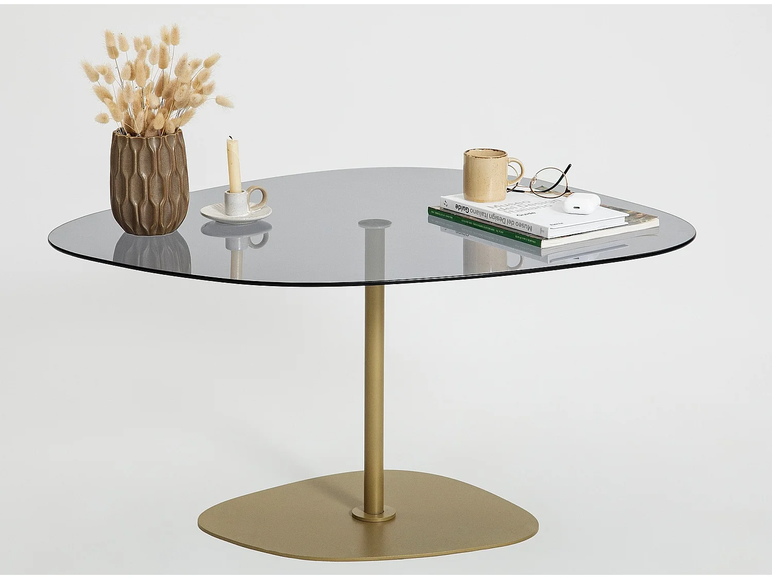 Table basse design Dova 90cm-Couleur Gris et doré