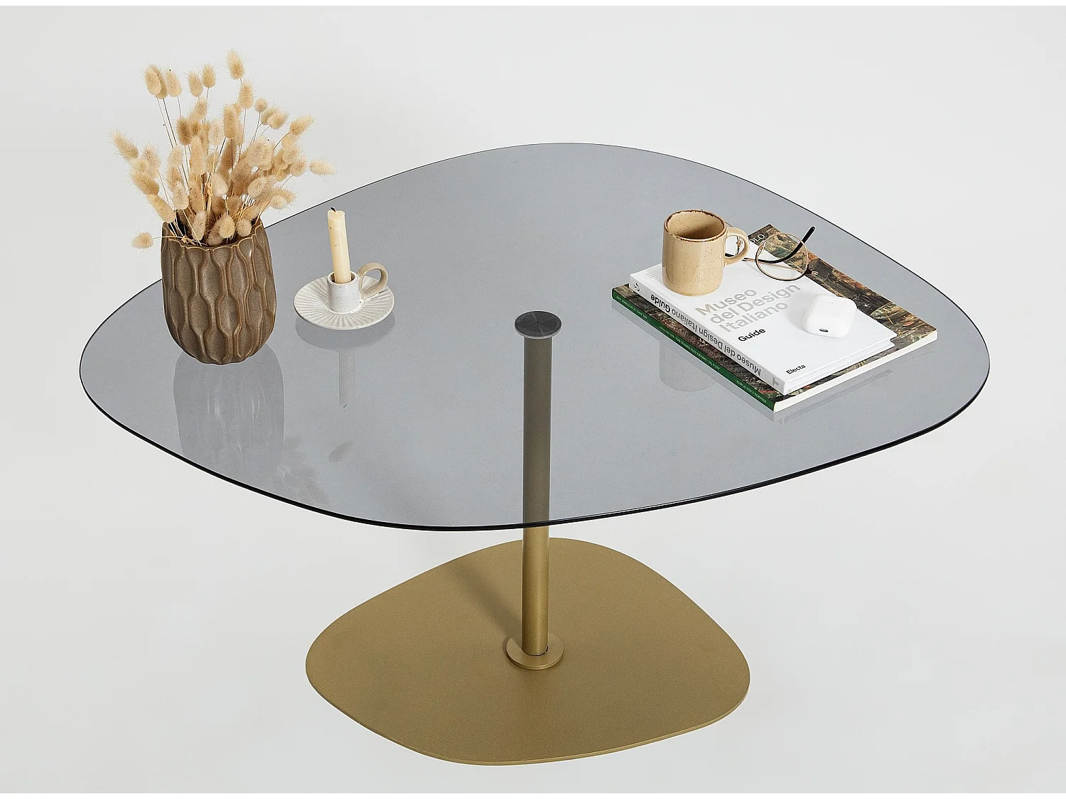 Table basse design Dova 90cm-Couleur Gris et doré