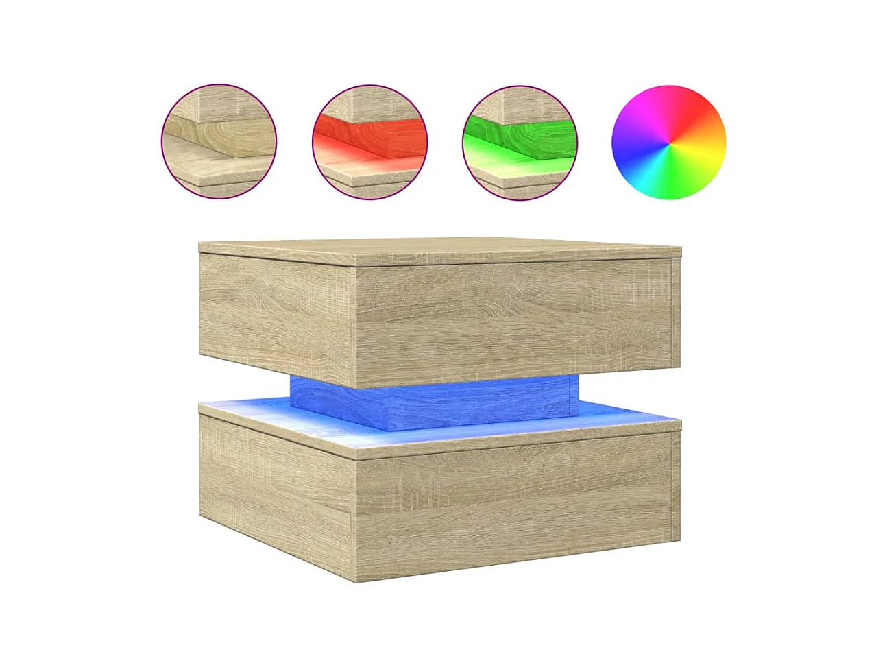 Table basse avec lumières LED chêne sonoma 50x50x40