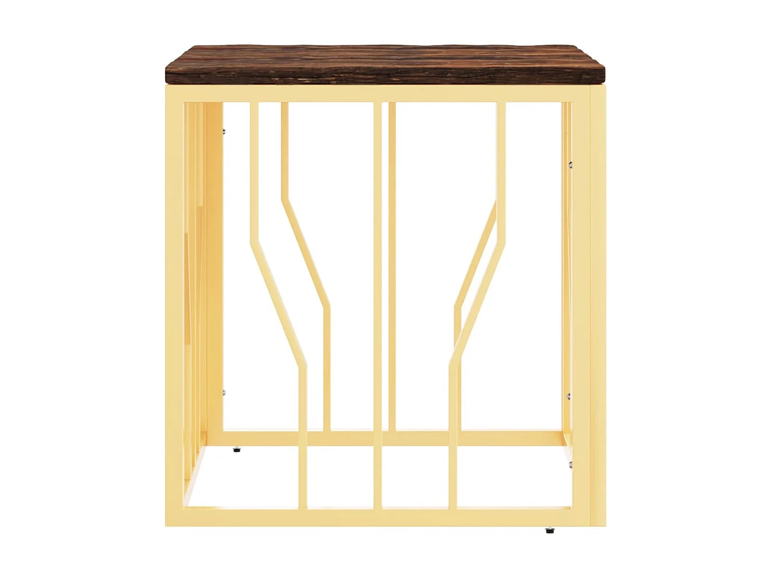Table basse doré acier inoxydable et bois massif récupération