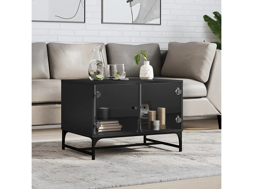 Table basse avec portes en verre noir 68,5x50x50