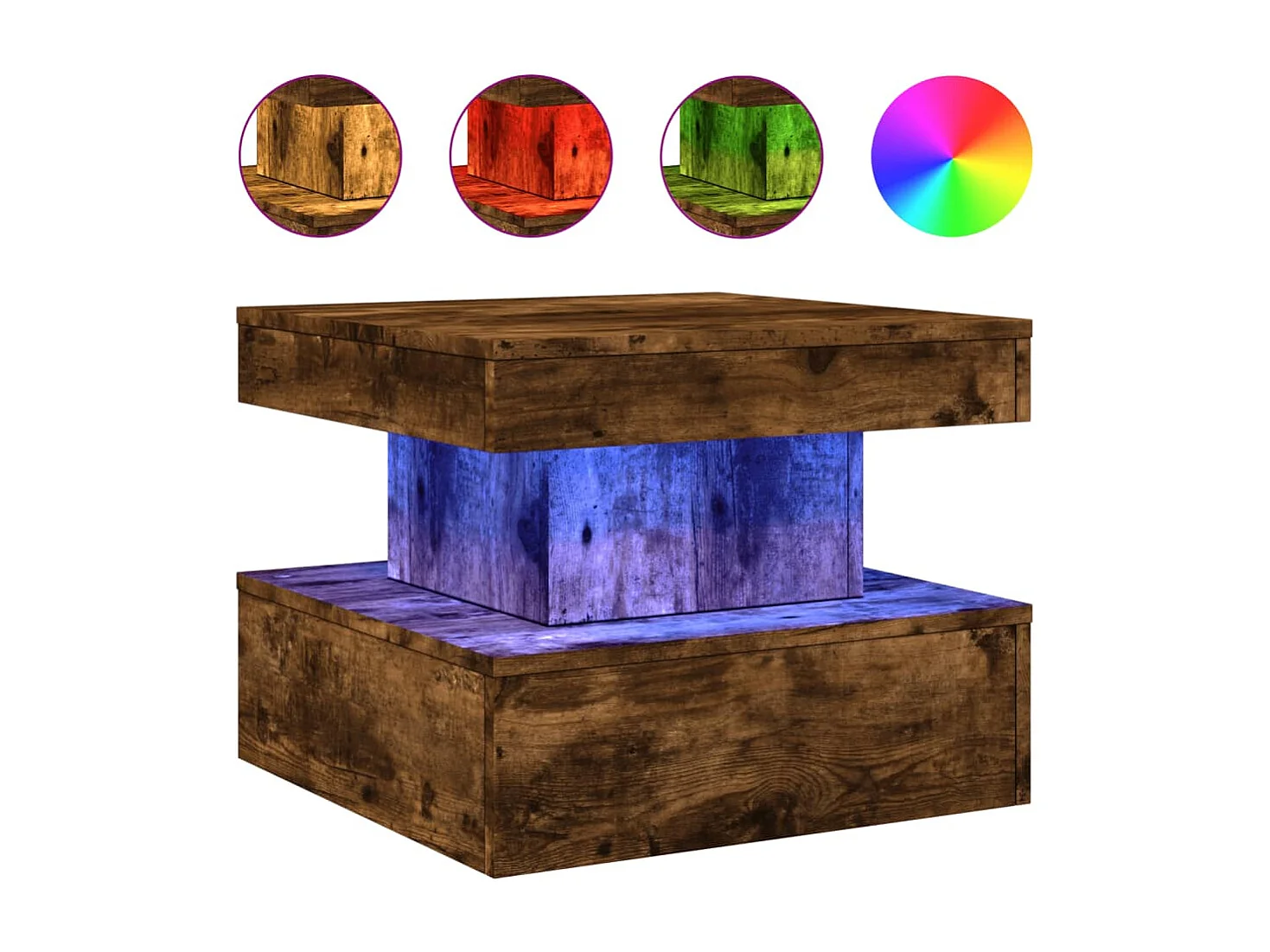 Table basse avec lumières LED chêne fumé 50x50x40