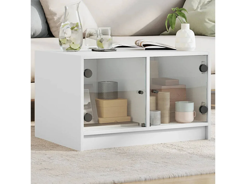 Table basse avec portes en verre blanc 68x50x42
