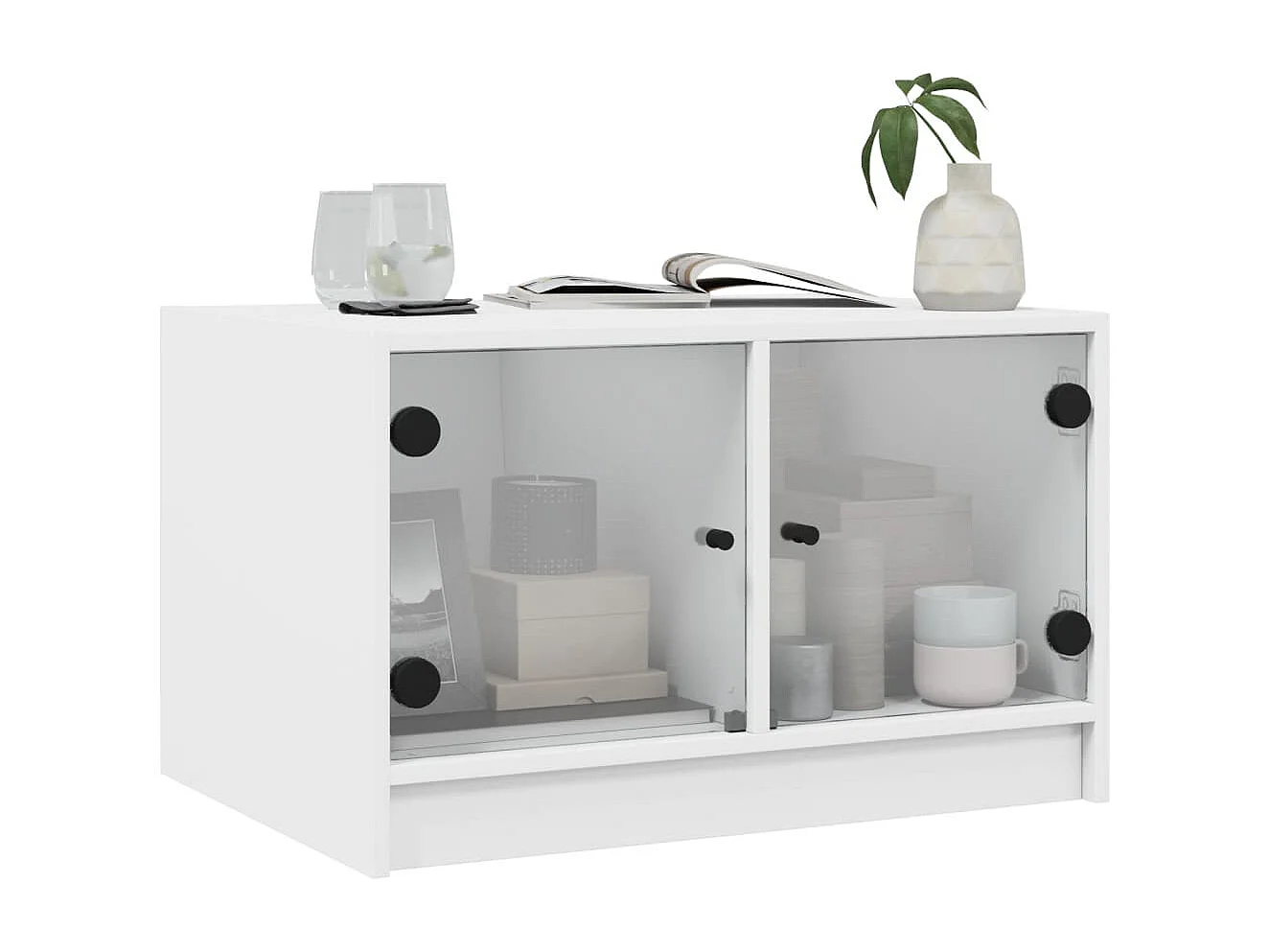 Table basse avec portes en verre blanc 68x50x42