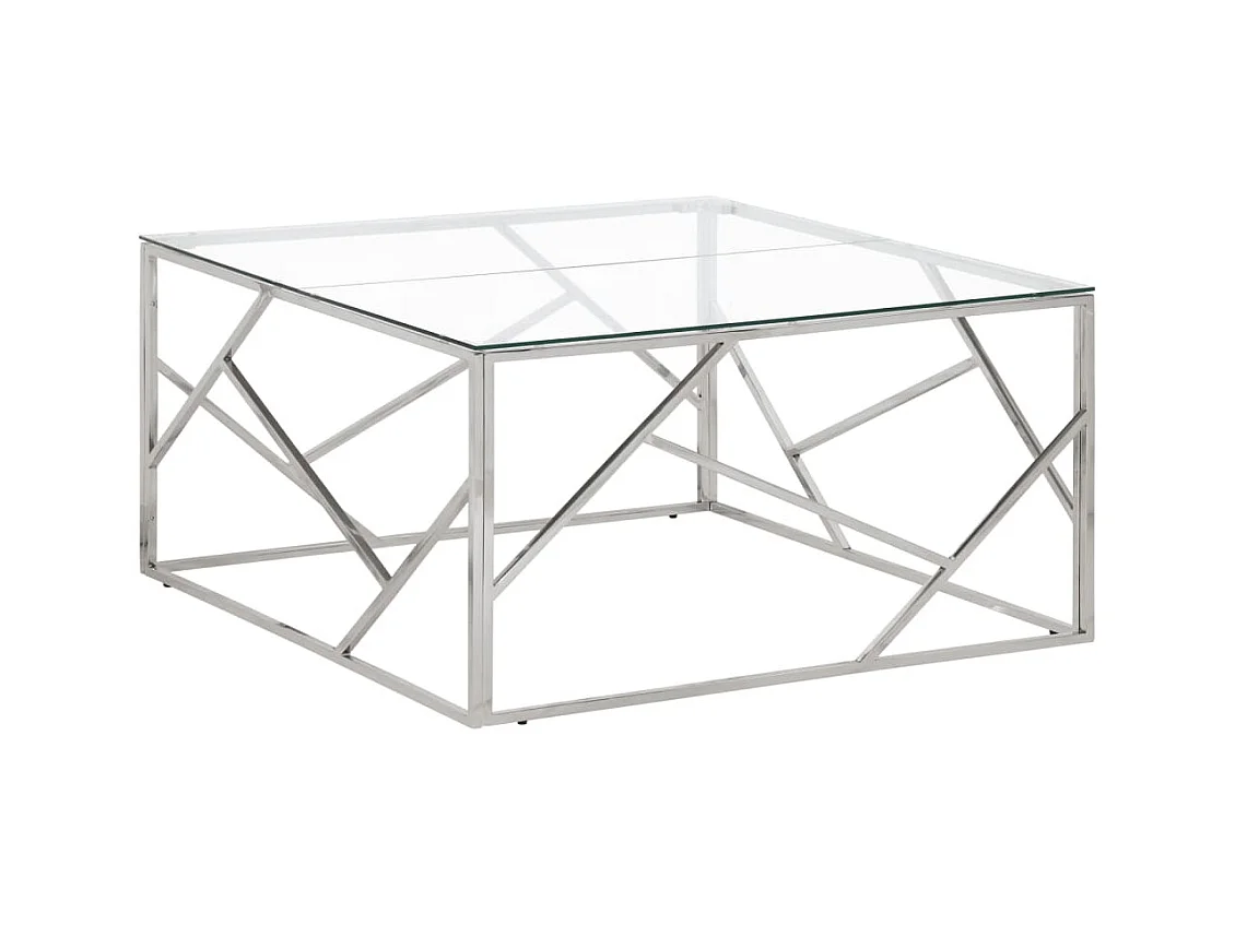 Table basse argenté acier inoxydable et verre trempé