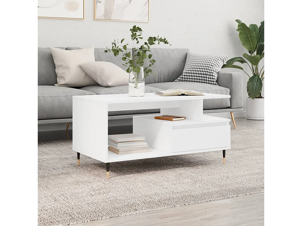 Table basse Blanc 90x49x45 Bois d'ingénierie