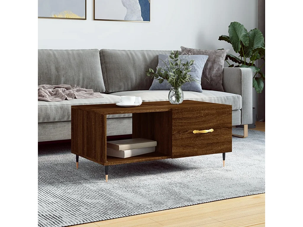 Salontafel 90x50x40 cm bewerkt hout bruin eikenkleur