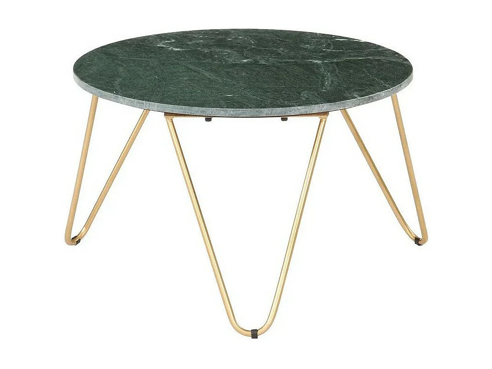Table basse effet marbre vert et pieds métal doré Emis D 65cm
