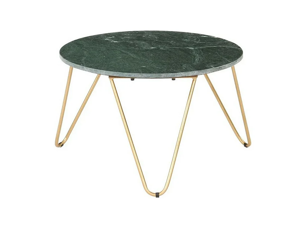 Table basse effet marbre vert et pieds métal doré Emis D 65cm